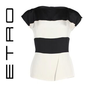 Etro Color Block Blouse in Black Silk Size 48/ 12 US